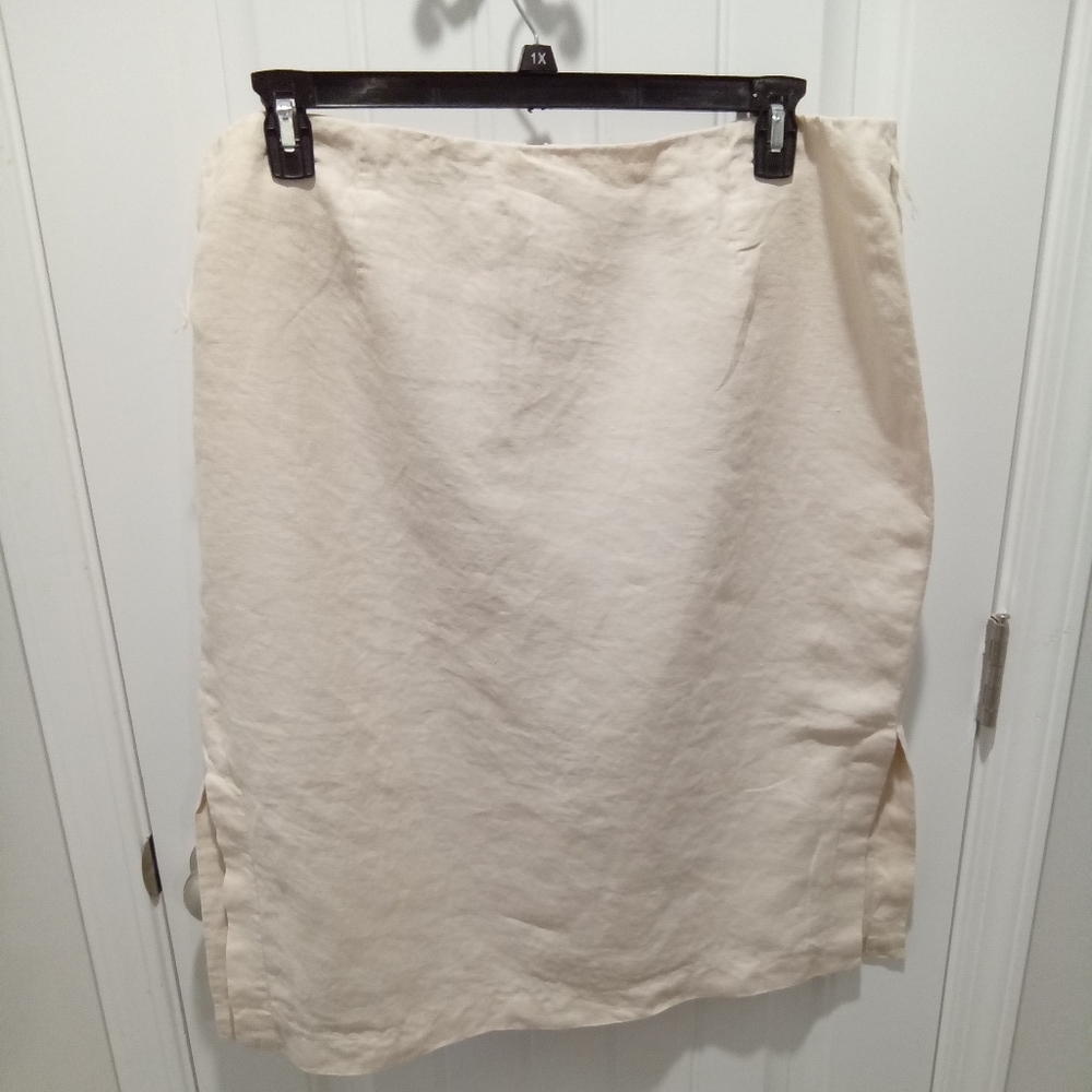 Talbots Woman Plus Size 18W 100% Linen Cream Pencil Mini Skirt